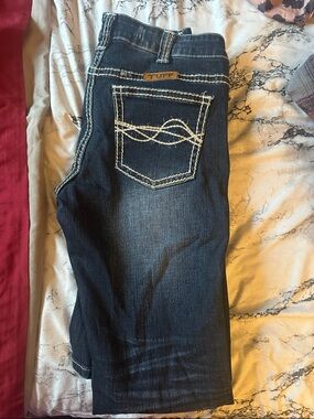 Cowgirl Tuff Dark Blue Boot Cut Jeans with White Stitching